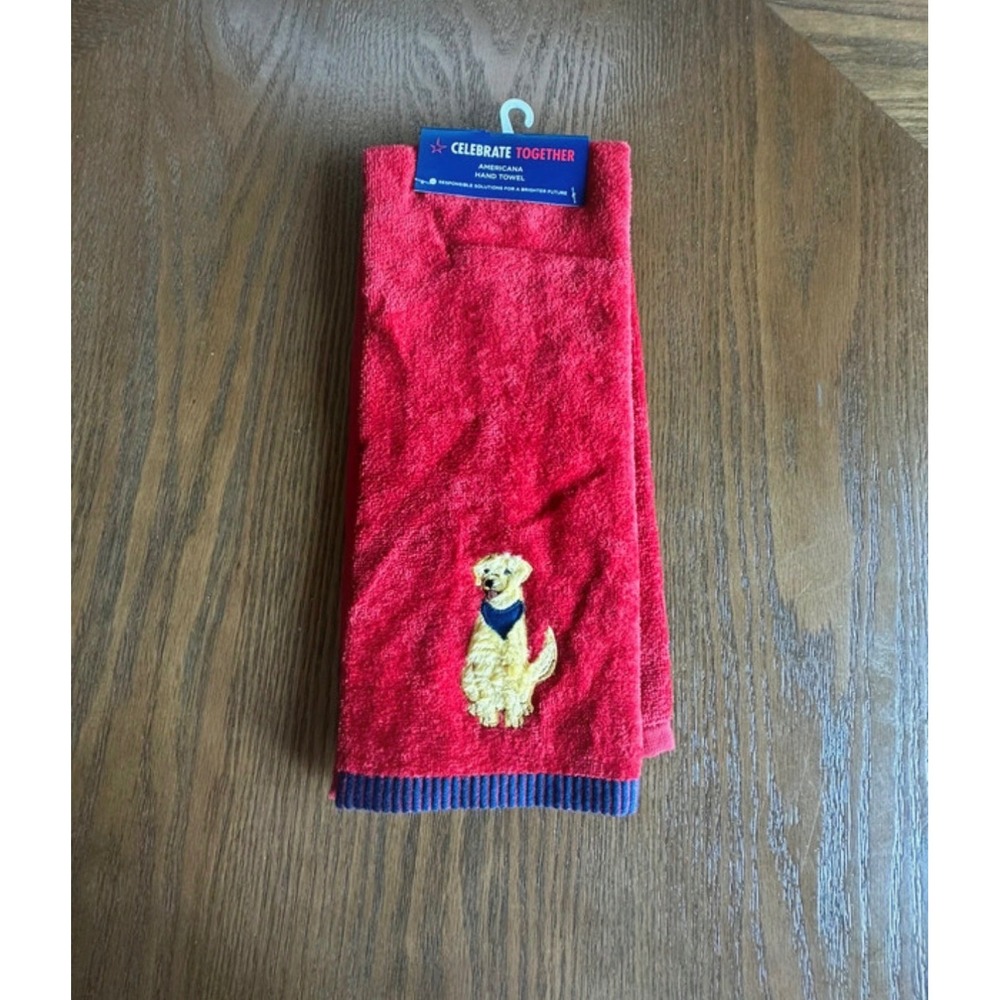 Celebrate Together Americana Red Hand Towel Golden Retriever Dog Cotton 16x25